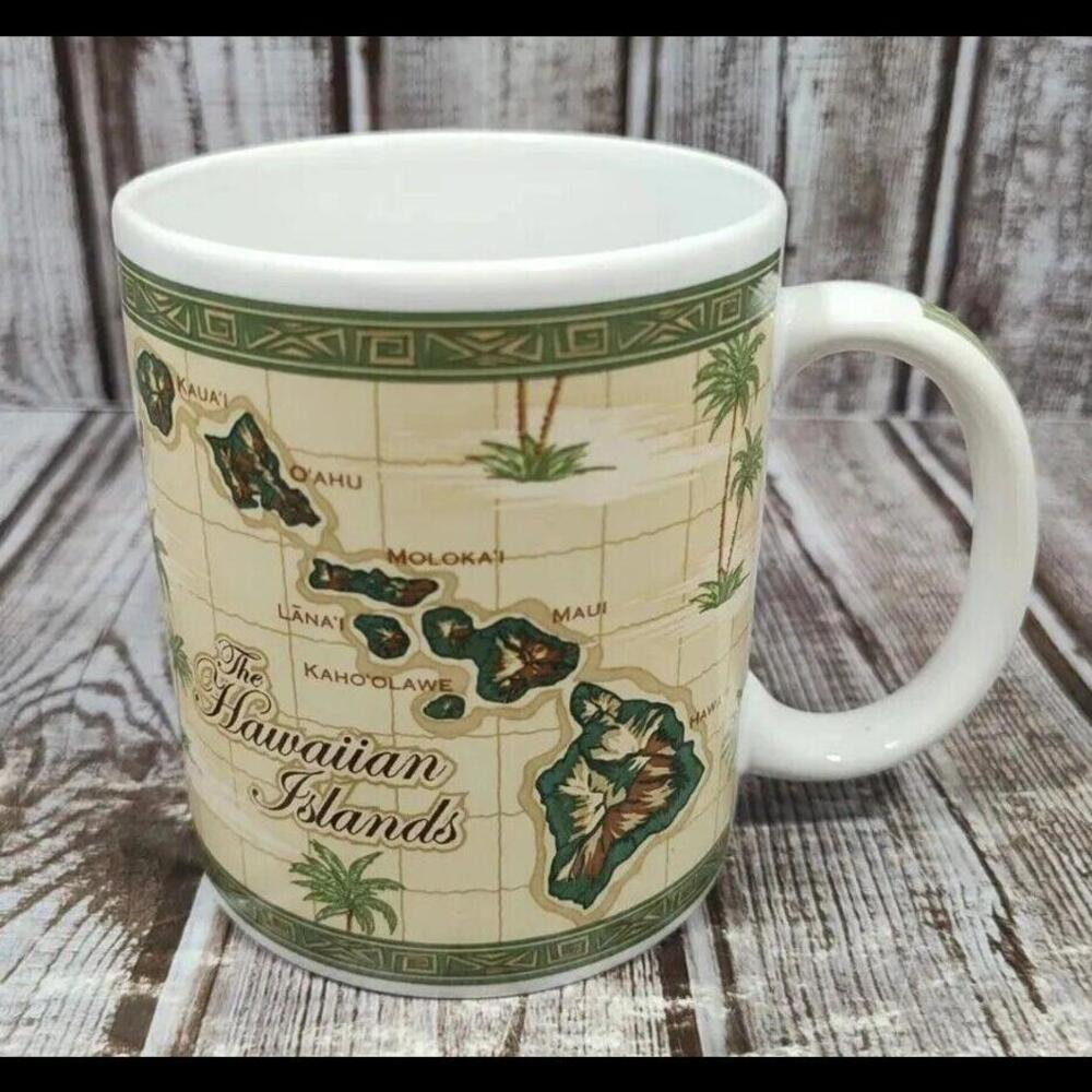 2003 Hawaiian Islands Map ABC Store Mug Coffee Cup Compass Plumeria Souvenir